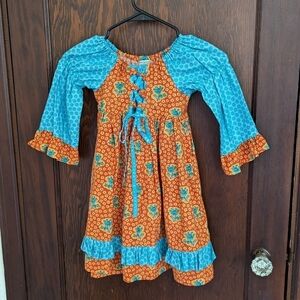 Art & Soul Bohemian Orange & Blue Little Girls Cotton Dress Size 4